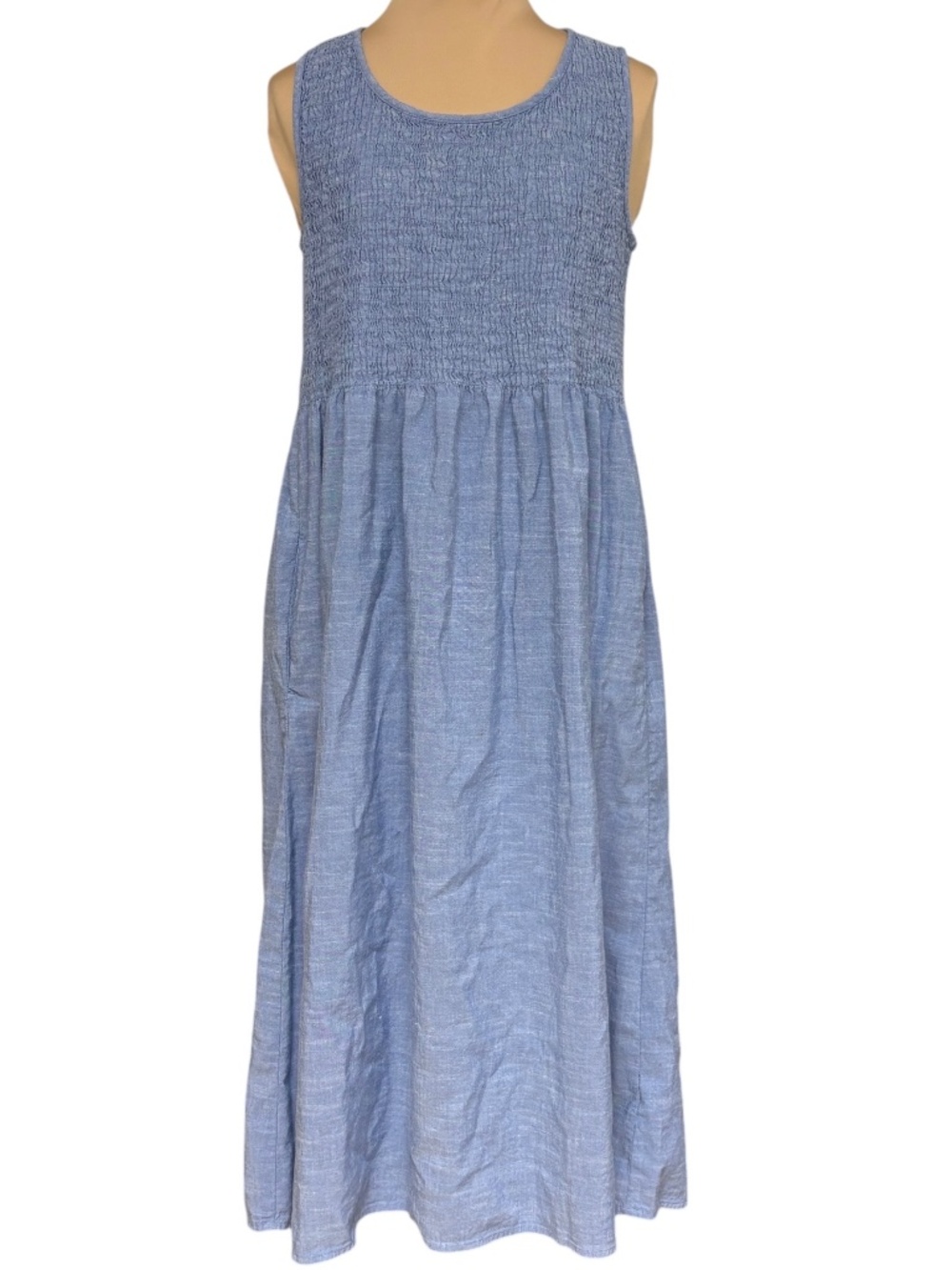 dress CROFT & BARROW blue M cotton/viscose sleeveless scoop neck elastic bodice